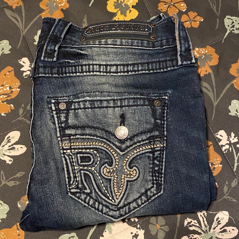 Rock Revival Women's Blue Skinny Jeans with Embroidered Pocket